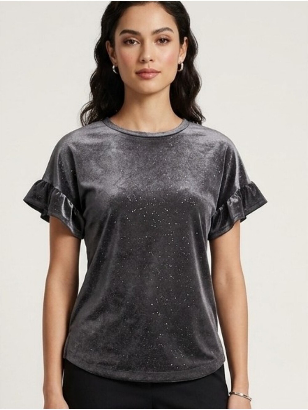 Old Navy Shimmer Velvet Ruffle Sleeve Top Charcoal Gray Size XS